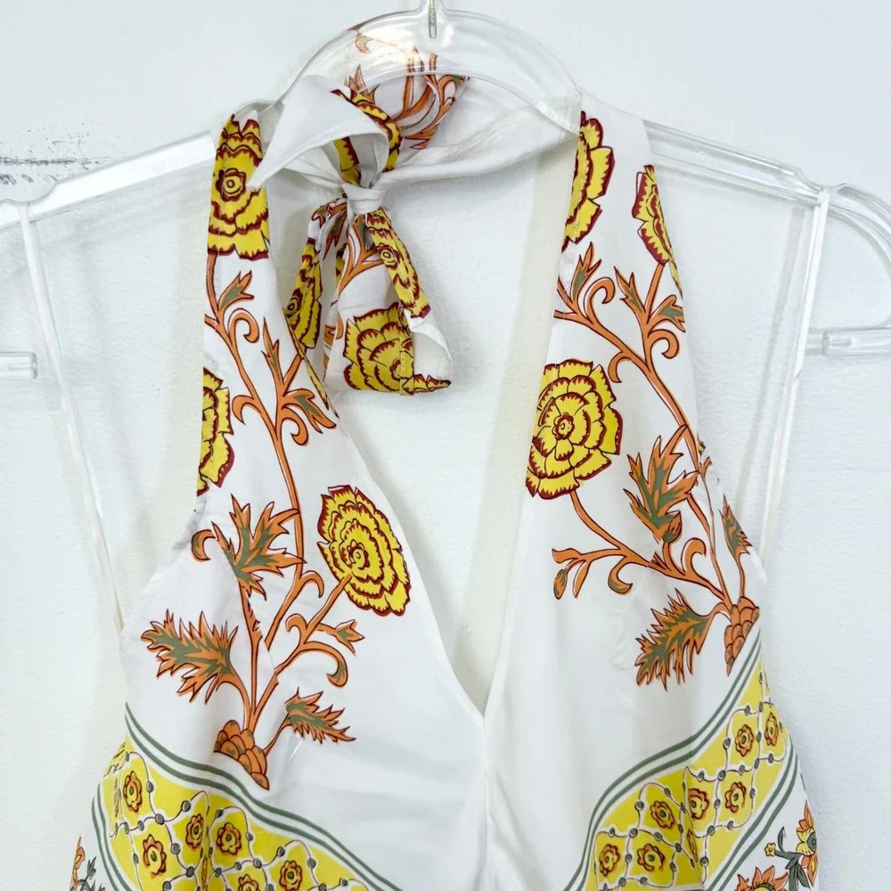 J.Crew Sunset Rose Block Print Open Back Halter Top Size S